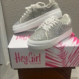 Corkys Silver White Athletic Shoes Sparkle
